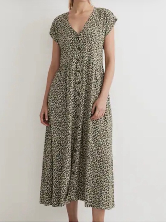Madewell Dresses & Skirts - Madewell Campden Daisies Green Midi Dress Button Up Size Medium